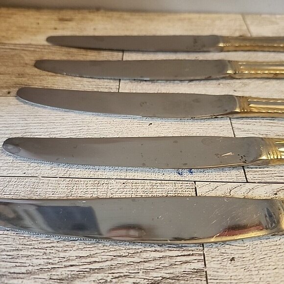 5 Cambridge Carlyle Dinner Knives Stainless 18/8 Rope Edge Flatware Tarnished - Picture 5 of 12